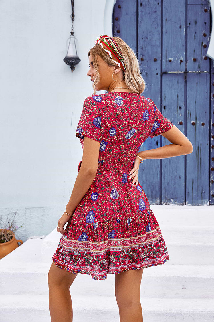 Doreen V-neck Ethnic Print A-Shape Dress