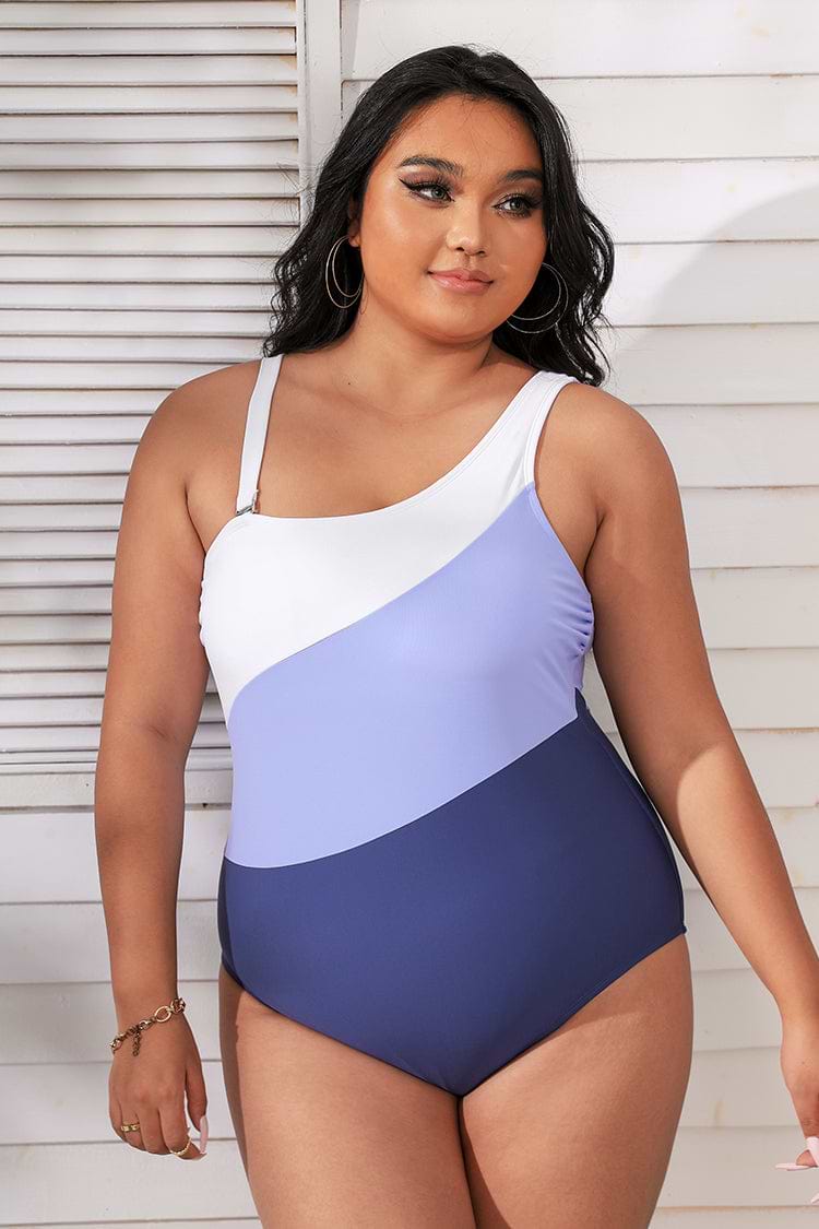Plus Size Colorblock Tummy Control One Piece Swimsuit