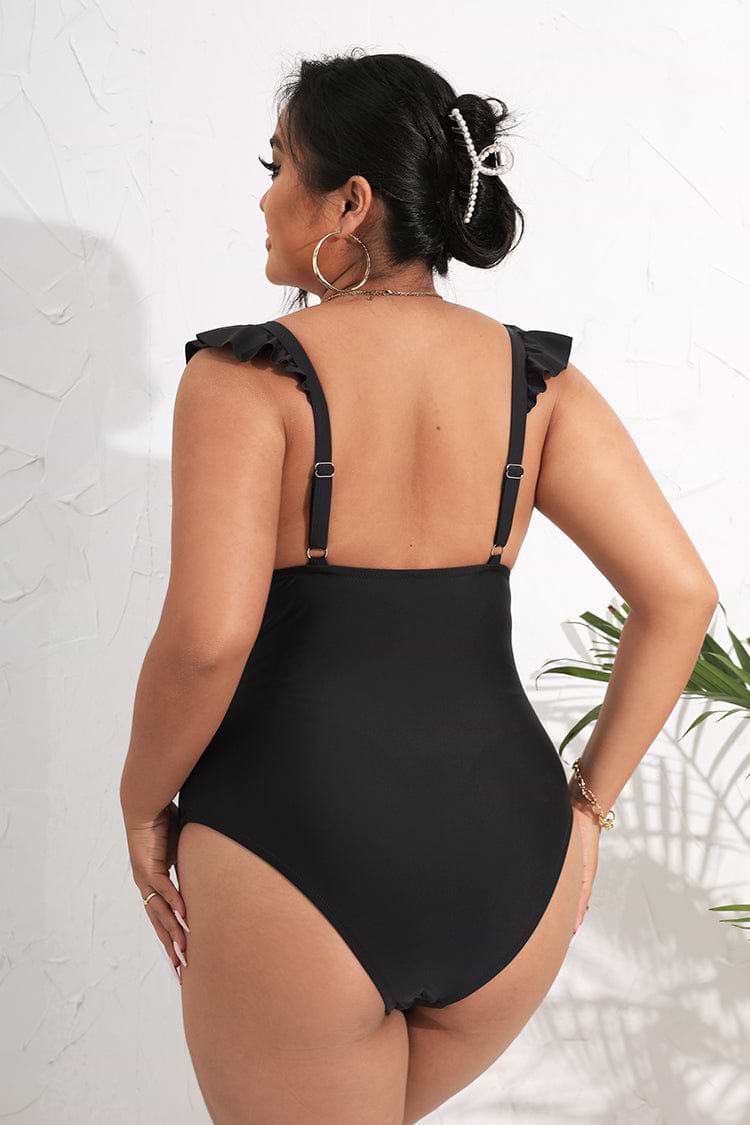 Serena Black Ruffle Plus Size One Piece Swimsuit