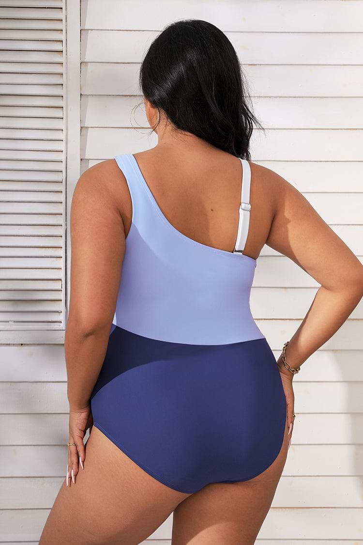 Plus Size Colorblock Tummy Control One Piece Swimsuit