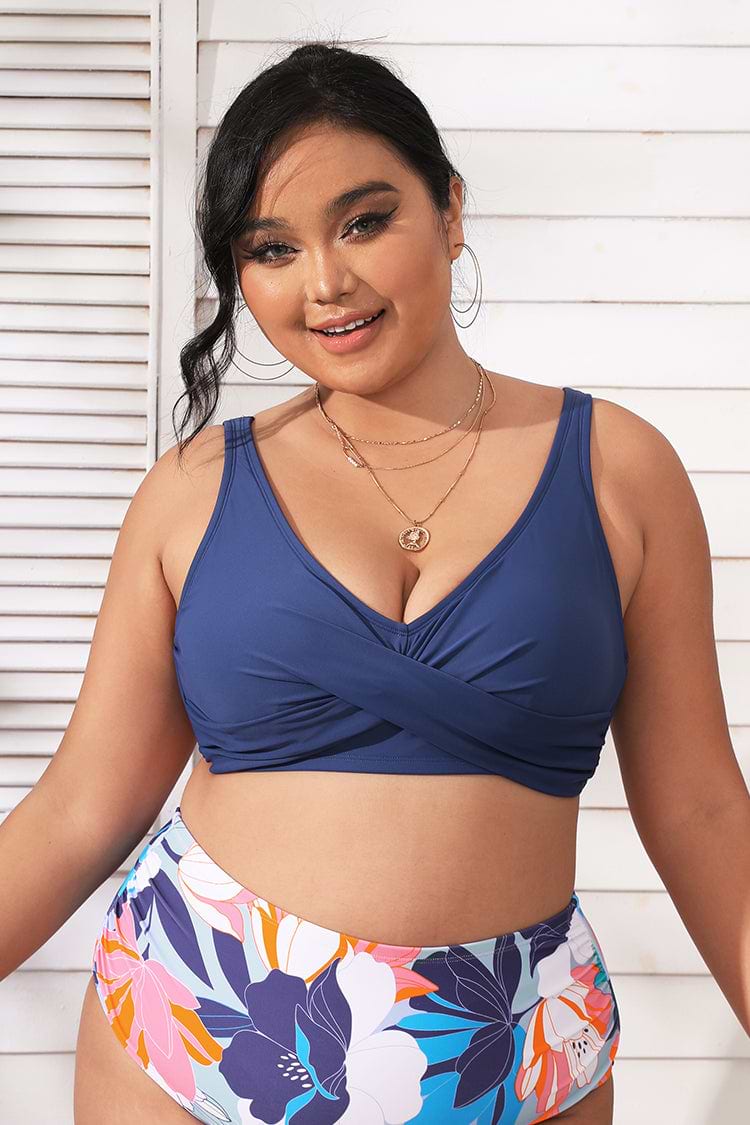 Santorini Solid Wrap Front Bralette Plus Size Bikini Top