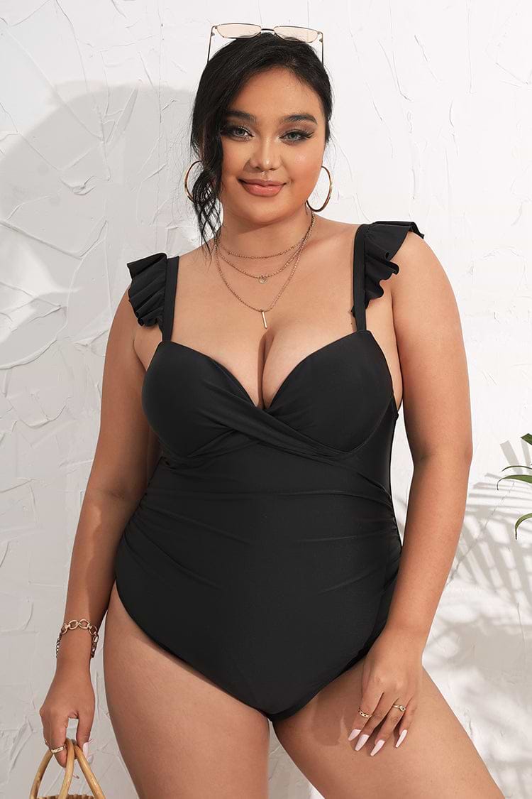 Serena Black Ruffle Plus Size One Piece Swimsuit