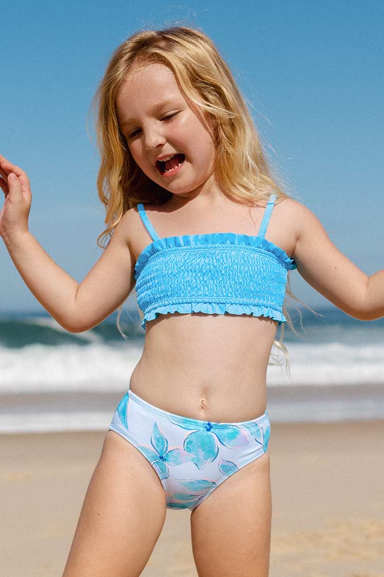 Bikini pour fille à smocks avec bordures merrow et hipster