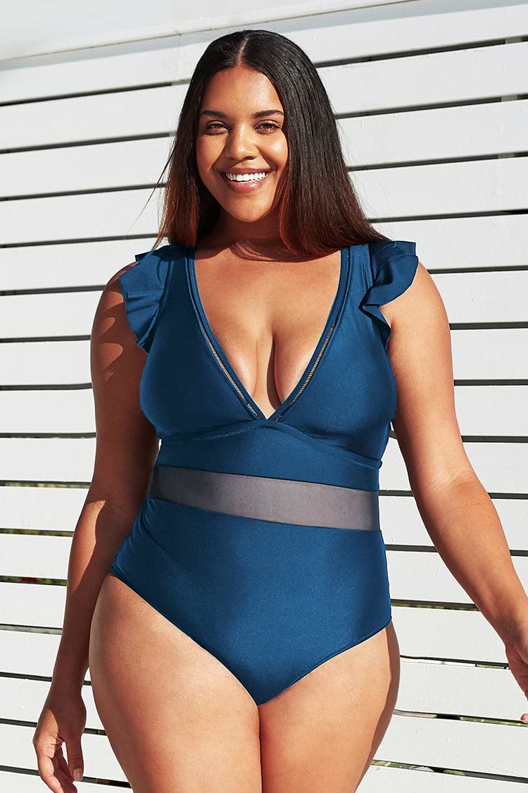 Encounter Under The Waves  Mesh Plus Size One Piece