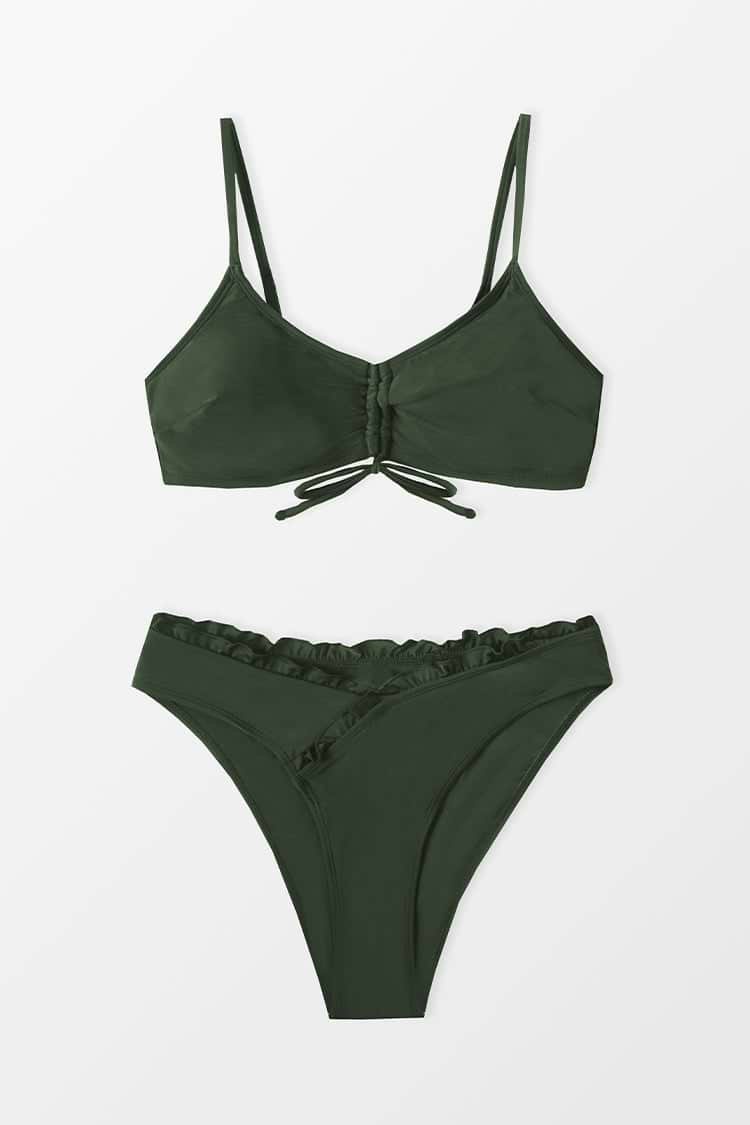 Ruched Drawstring Bralette & Merrow Edge Hipster Bikini Swimsuit