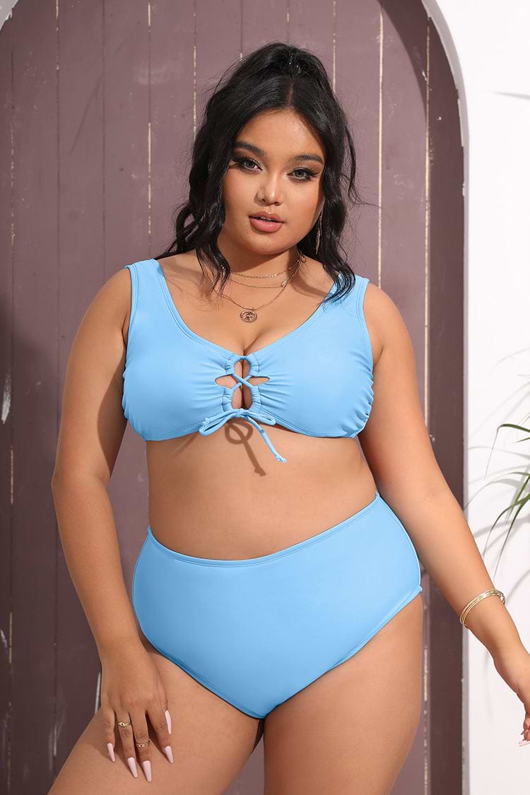 Palm Beach Tunnelled Bralette and High Waist Plus Size Bikini Set