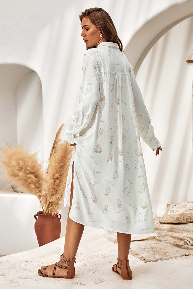 Gabriela Long Sleeve Loose Waisted Button Shirt Dress