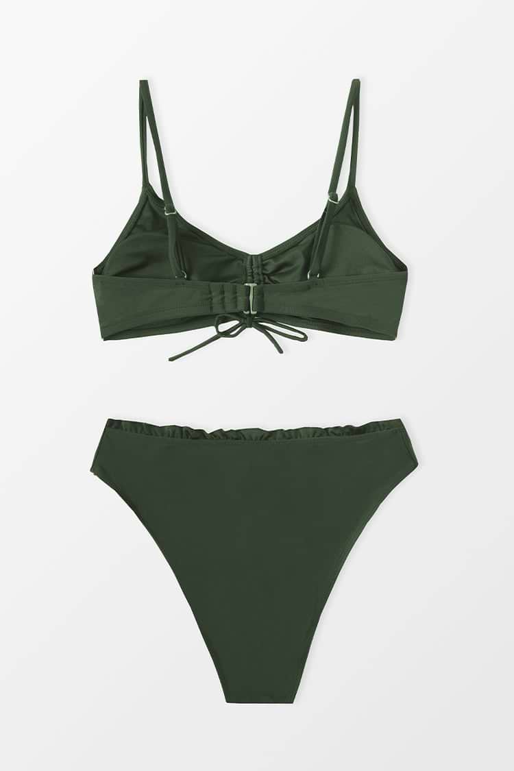Ruched Drawstring Bralette & Merrow Edge Hipster Bikini Swimsuit