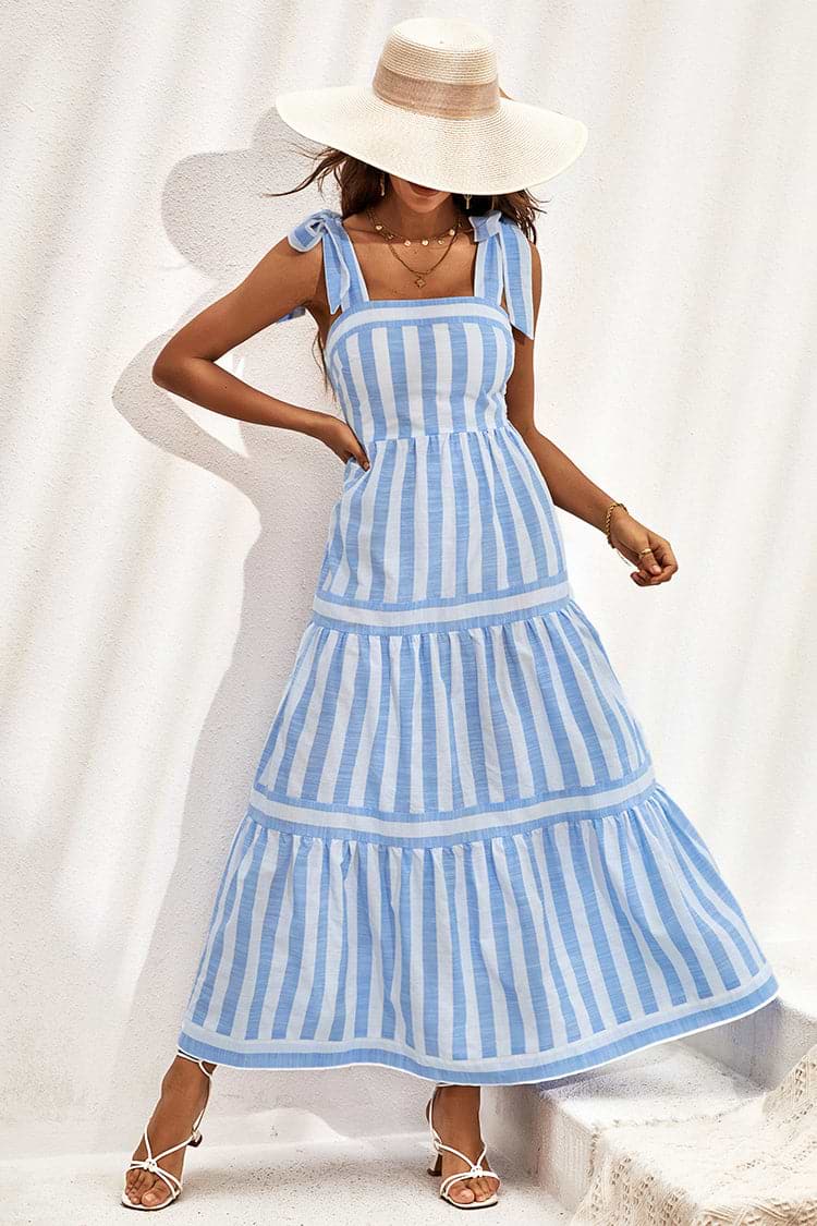 Gwyneth Wide Straps Elastic Waist Maxi A-Shape Dress