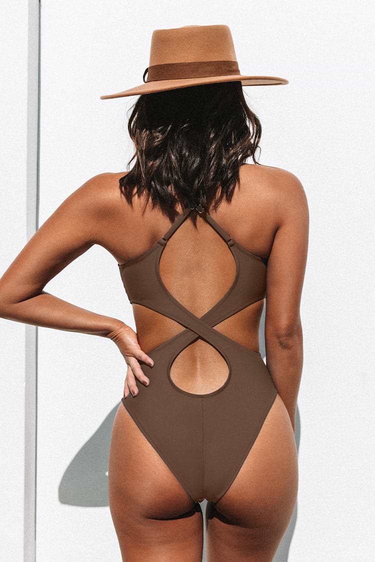 Cutout Cross Back One Piece Swimsuit