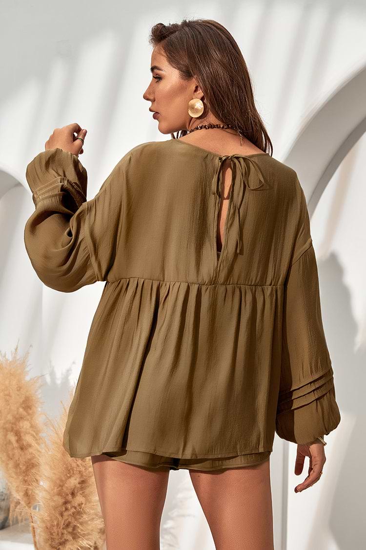 Annika V-neck Puff Sleeve Tie Top