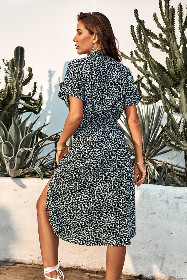 Deb Button Smocking Shirt Collar Dress