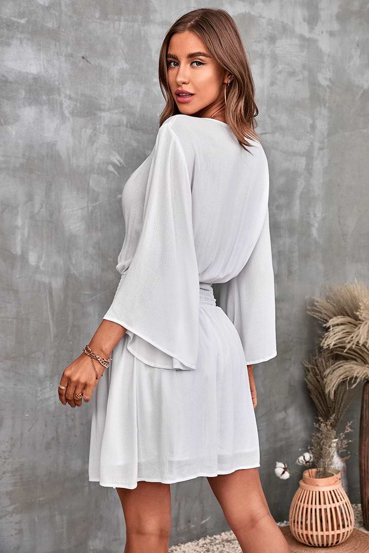 Coralie V-neck Bell Sleeve Ruffle Dress