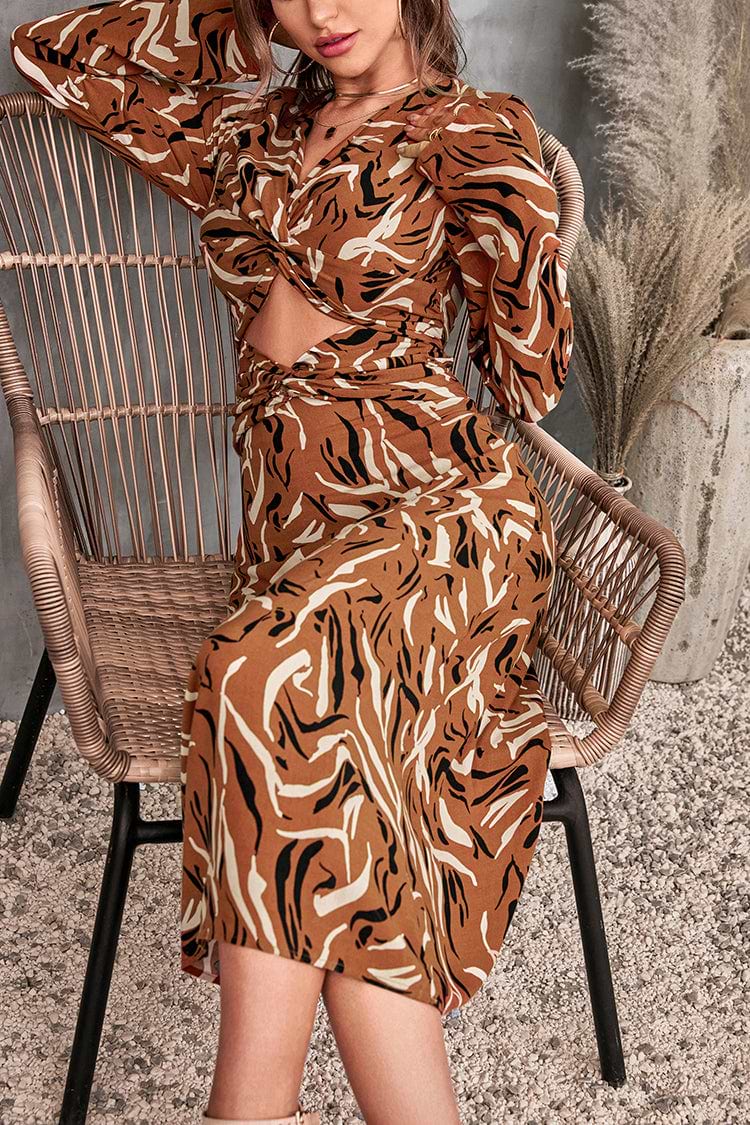 Addy Cutout Geometric Print A-Shape Dress