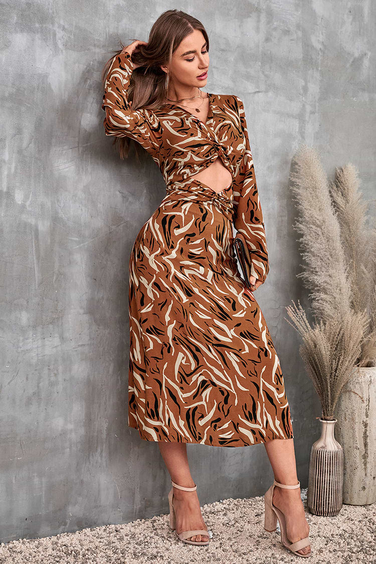 Addy Cutout Geometric Print A-Shape Dress