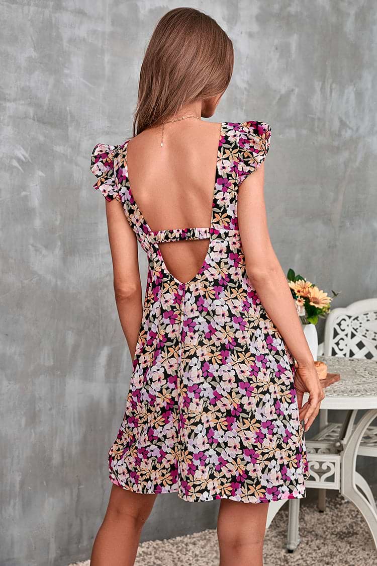 Kenya Ditsy Square Neck Cut Out Dress