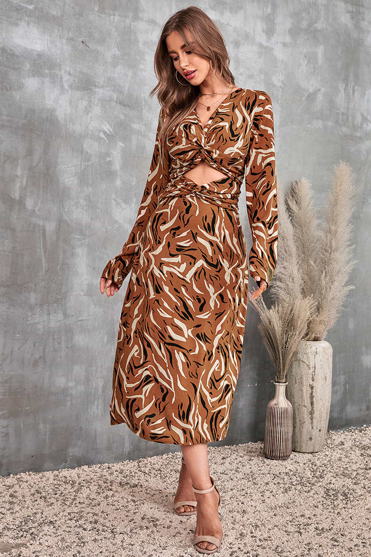 Addy Cutout Geometric Print A-Shape Dress