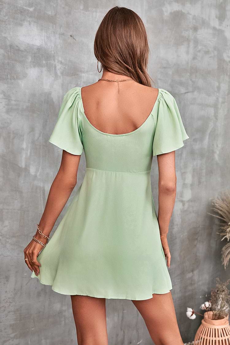 Karly Green Square Neck Smocked Dress