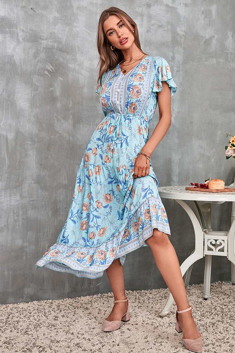 Lucky Bay Tie Elastic Waist A-Shape Dress