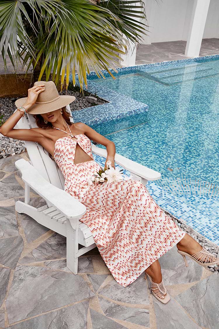 Gracie Halter Neck O-ring Stripe Off-shoulder Dress