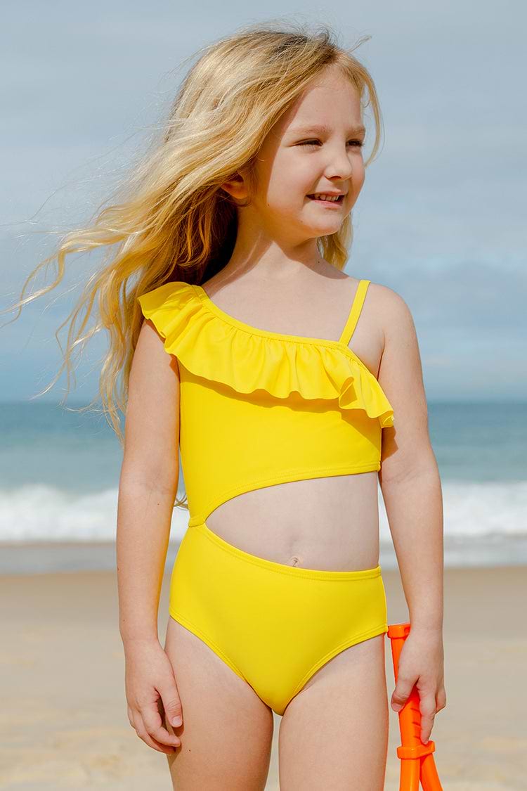 Girls Palm Beach Cutout Ruffle One Piece Swimsuit