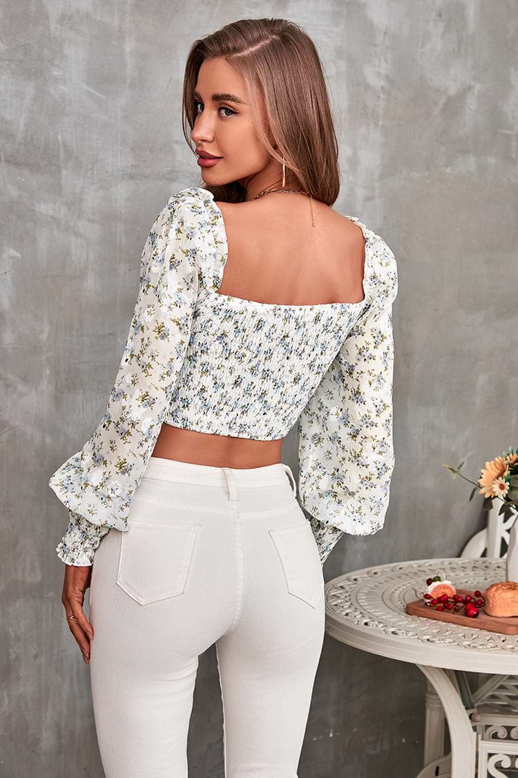 Madalynn Square Neck Puff Sleeve Crop Top Cover Up