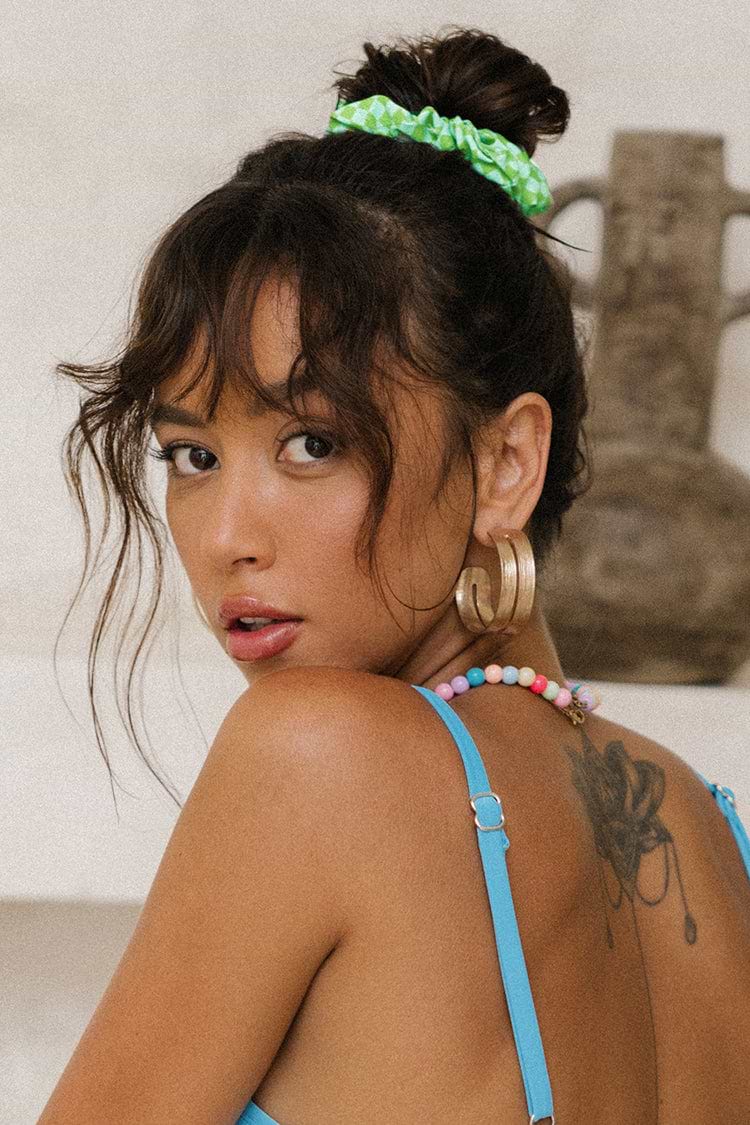 Papaya Green Gingham Ruching Hair Tie