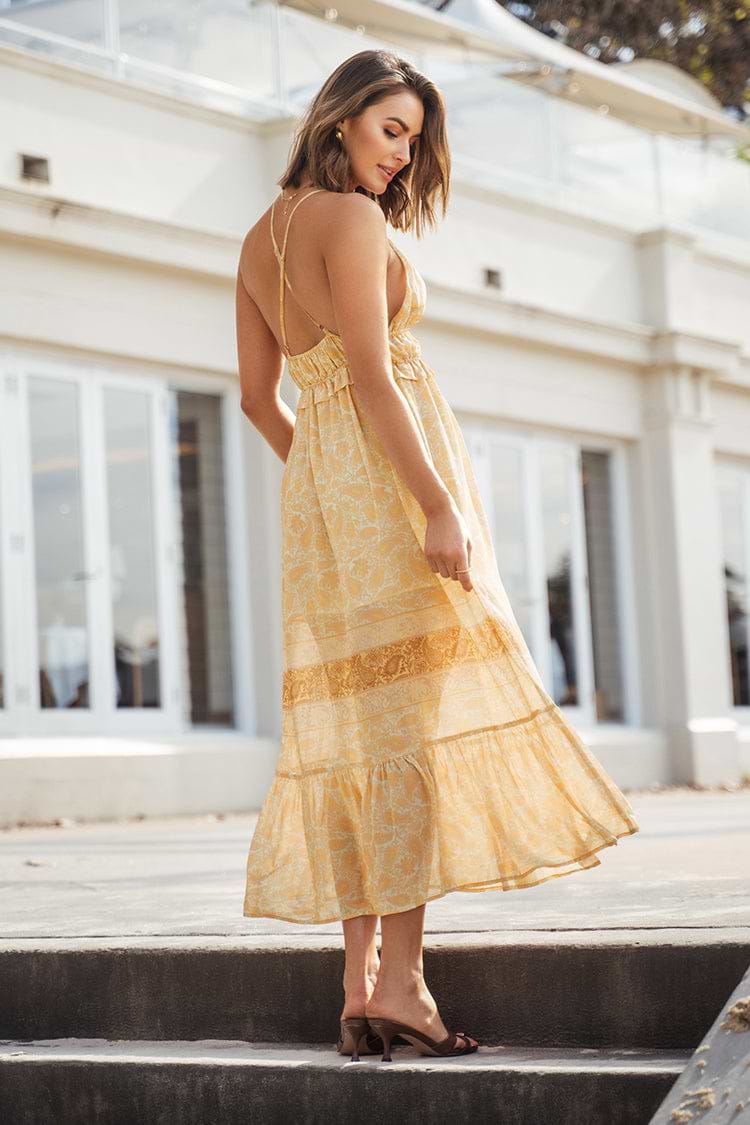 Madalynn Frill Backless Plunge Slip Dress