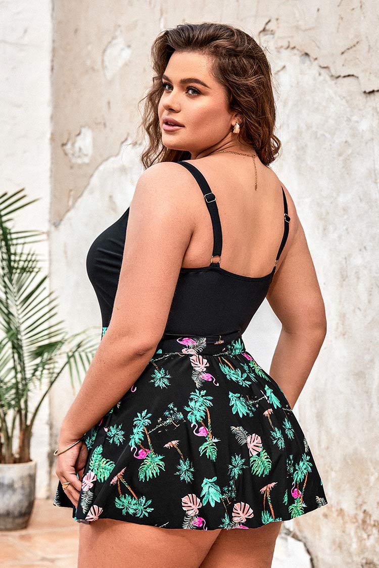 Palm Beach Nights V Neck Plus Size Swimdress