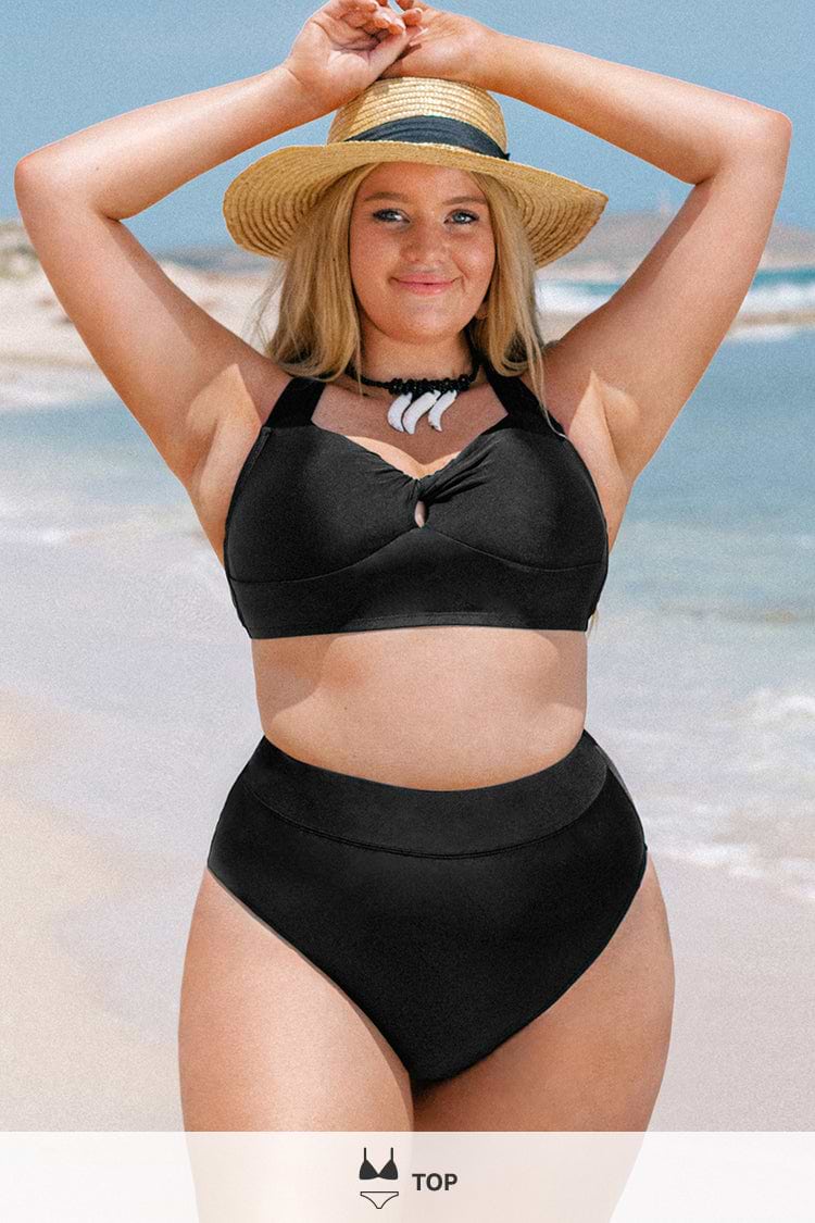 Charmed Romance Twist Front Black Plus Size Midkini
