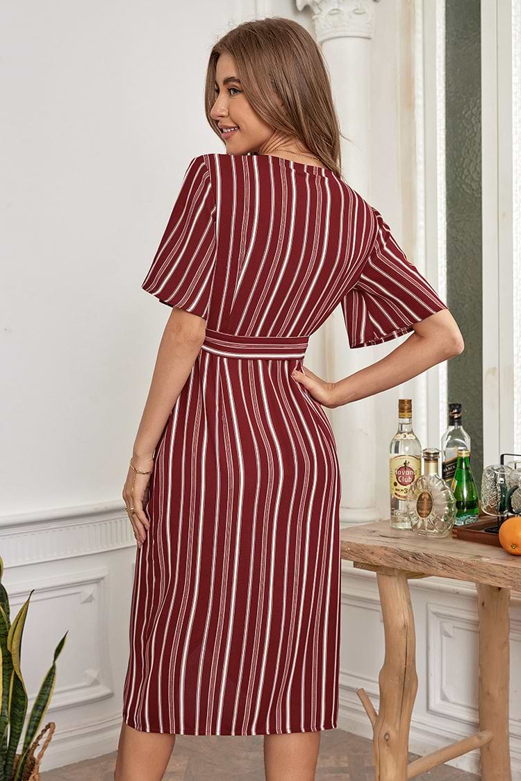 Leanna V-neck Half Sleeves Lace Up A-Shape Dress