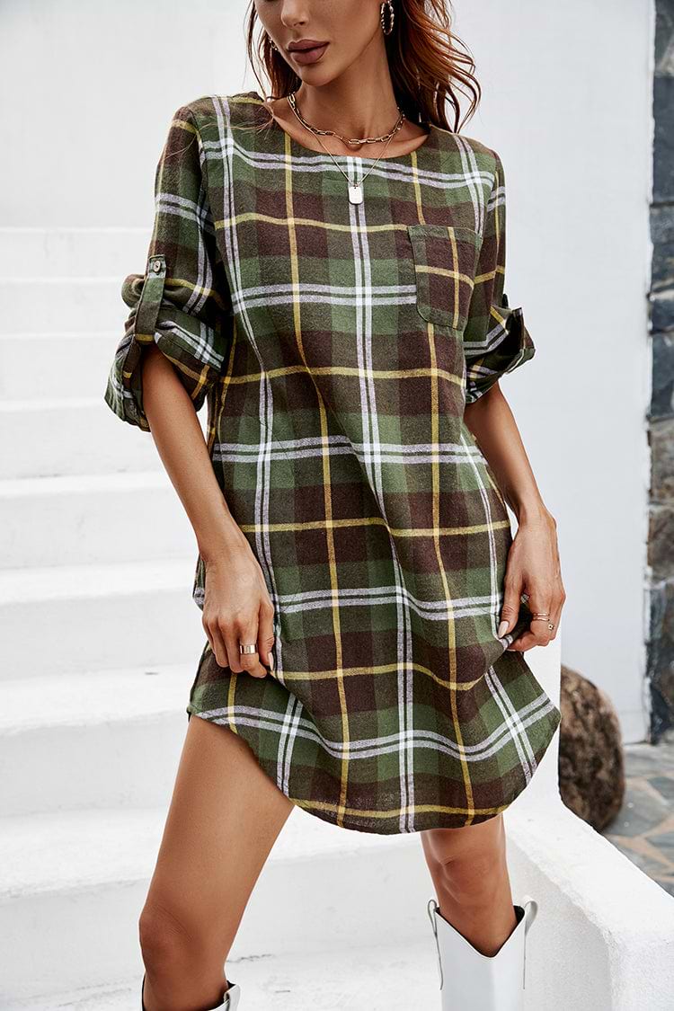 Gingham Curved Hem Short Dress