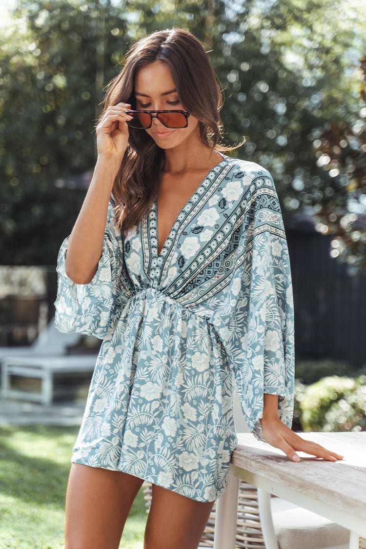 Myra V-neck Elastic Waist Backless Playsuit