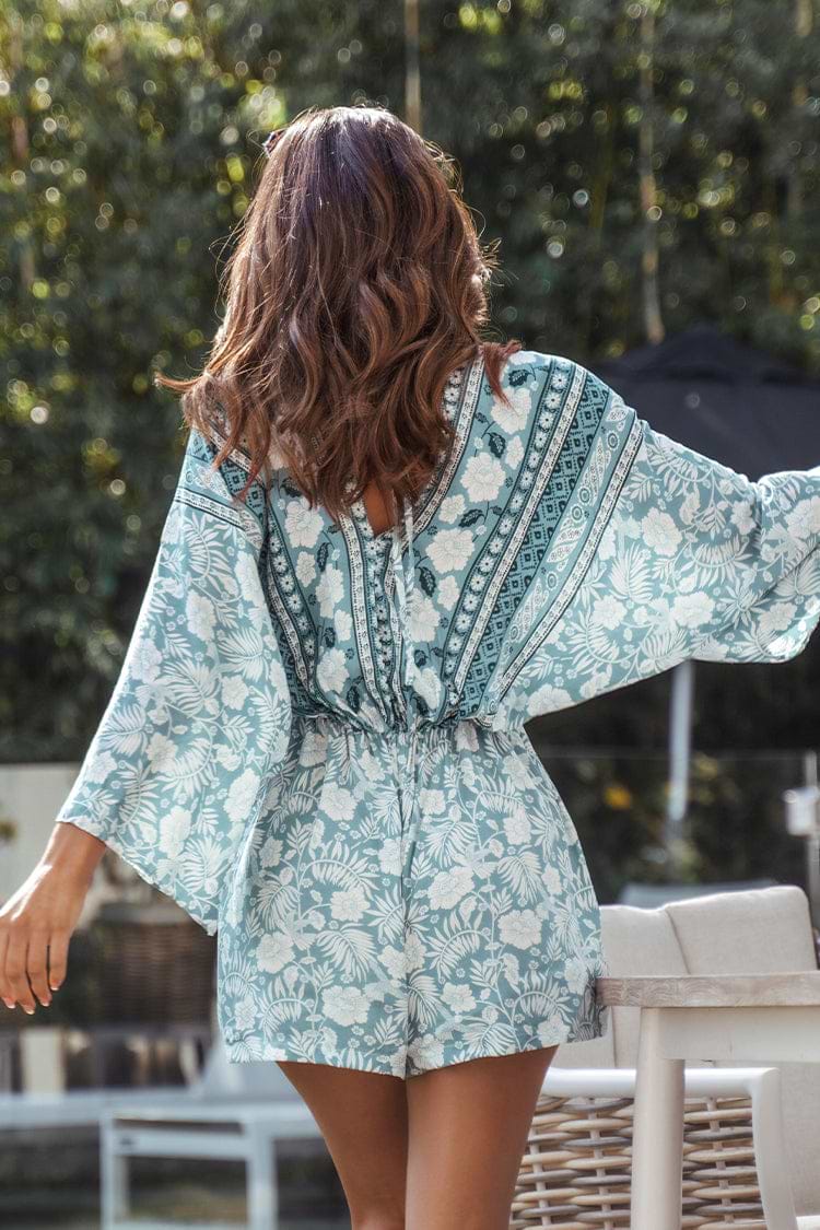 Myra V-neck Elastic Waist Backless Playsuit