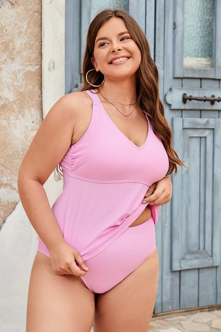 Plus Size Halter Tankini & Mid Rise Bikini Swimsuit