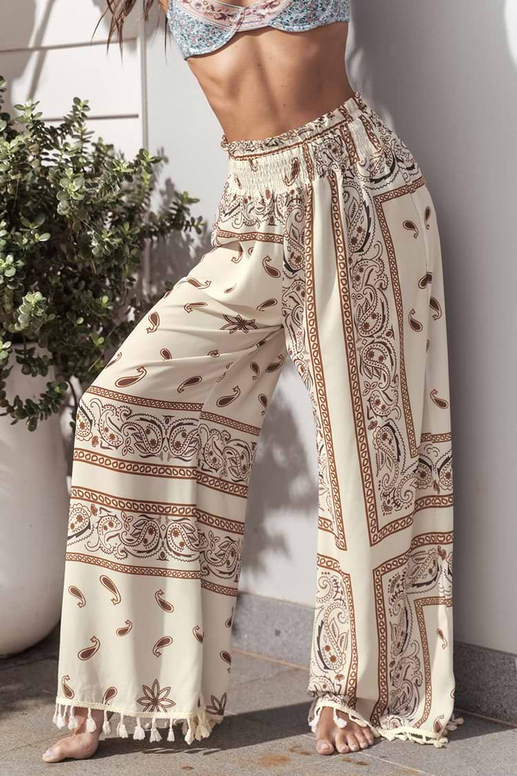 Baylee Boho Print Straight Leg Smocking Pants
