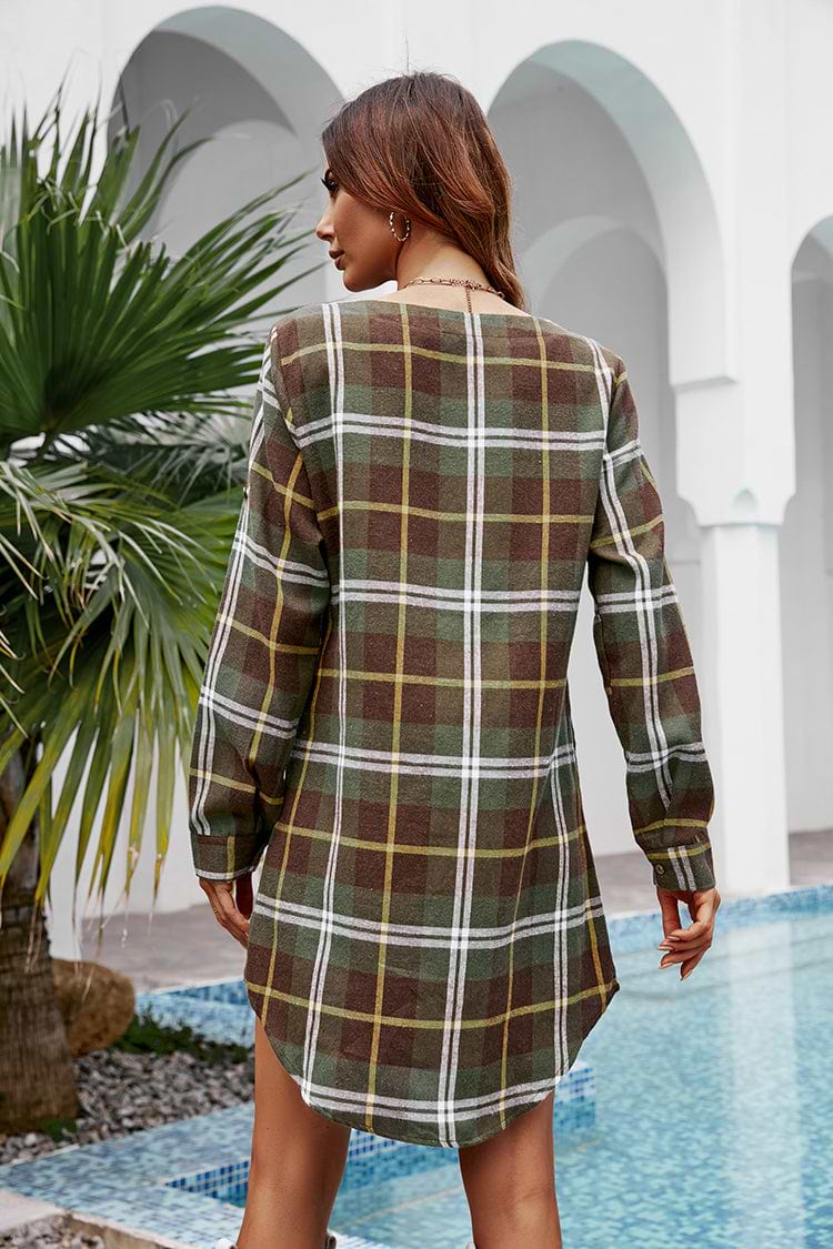 Gingham Curved Hem Short Dress