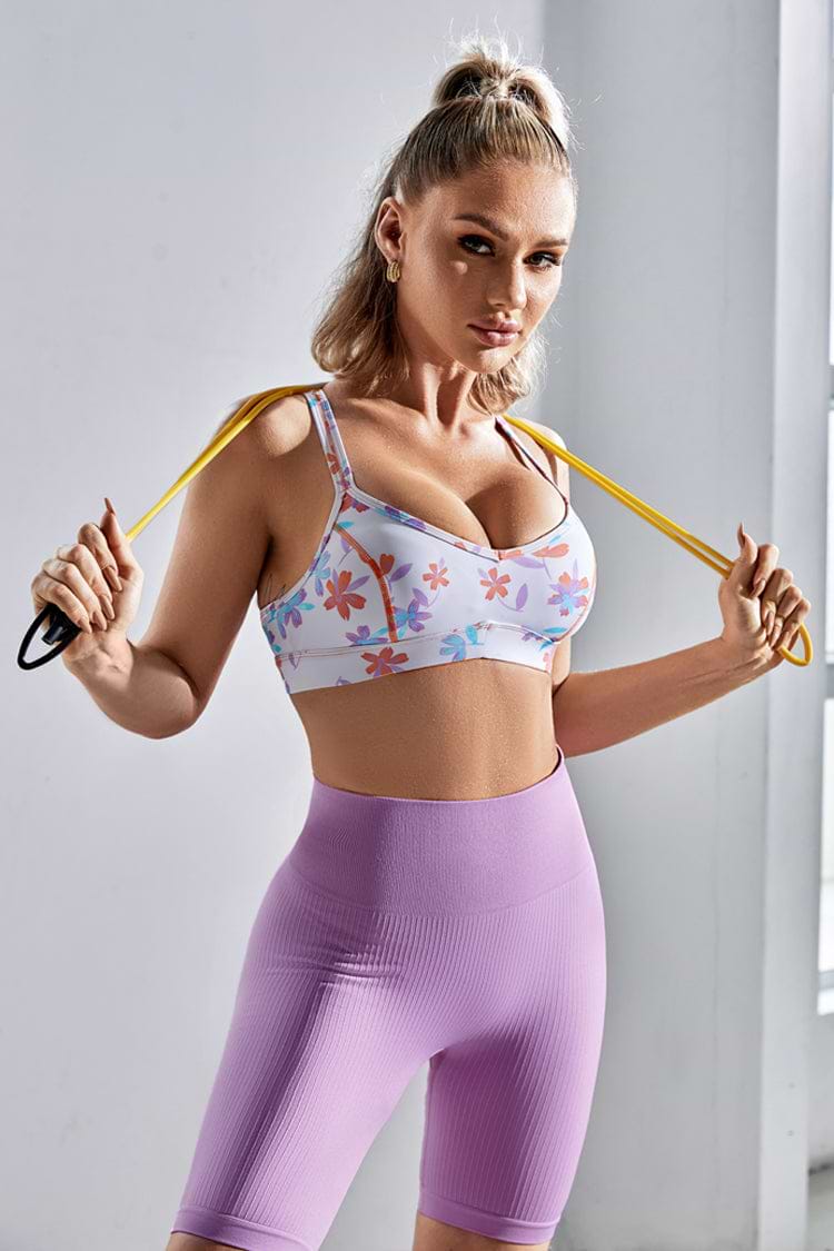 Whimsy Floral Crisscross Back Sports Bra
