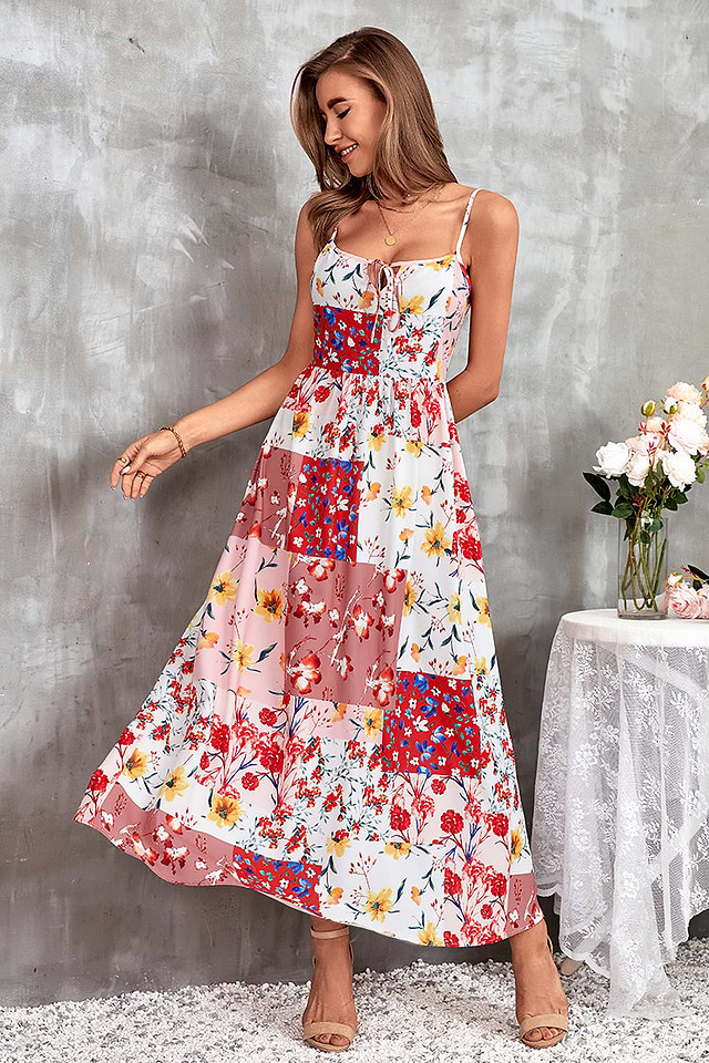 chinese dress ladies Brown Drawstring Loose Slip Dress