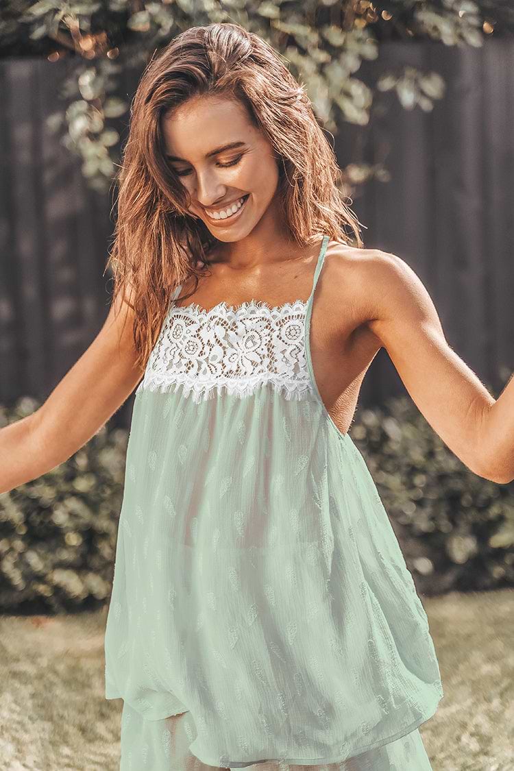 Simone Backless Lace Trims Camisole Top Cover Up