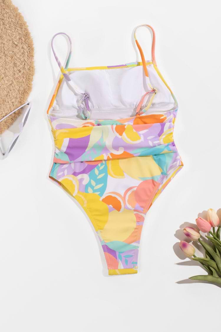 Luminescent Belted O Ring Square Neck One Piece Swimsuit