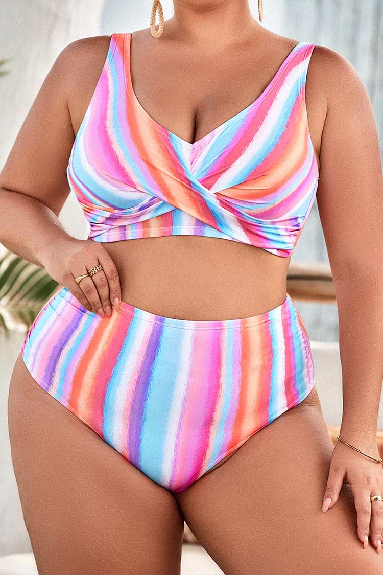 Vapor Wave High Waist Stripes Bikini Set