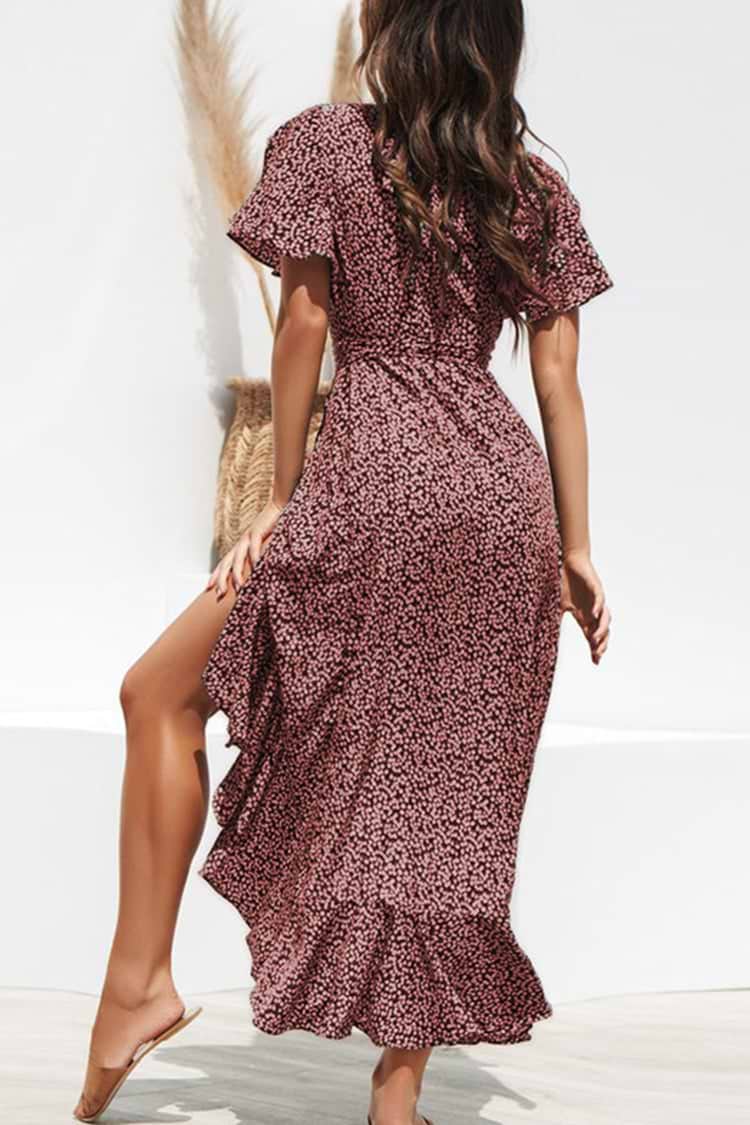 Claire Open Front Ruffle V-neck A-Shape Dress