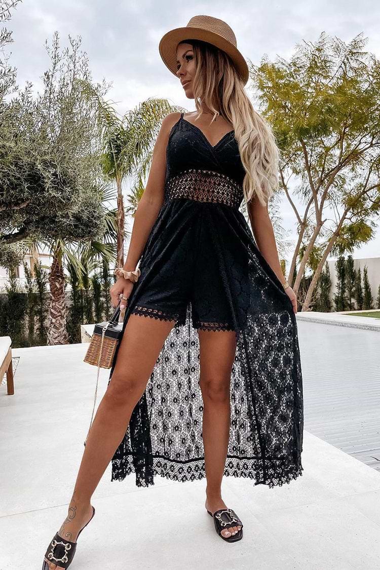 Demetria V-neck Lace Trims Sleeveless Playsuit