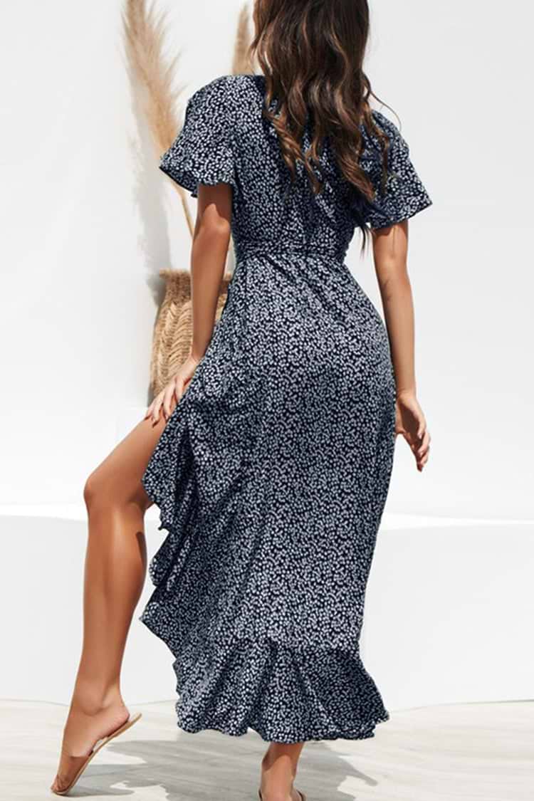 Claire Mid Length Ruffle Polka Dot A-Shape Dress