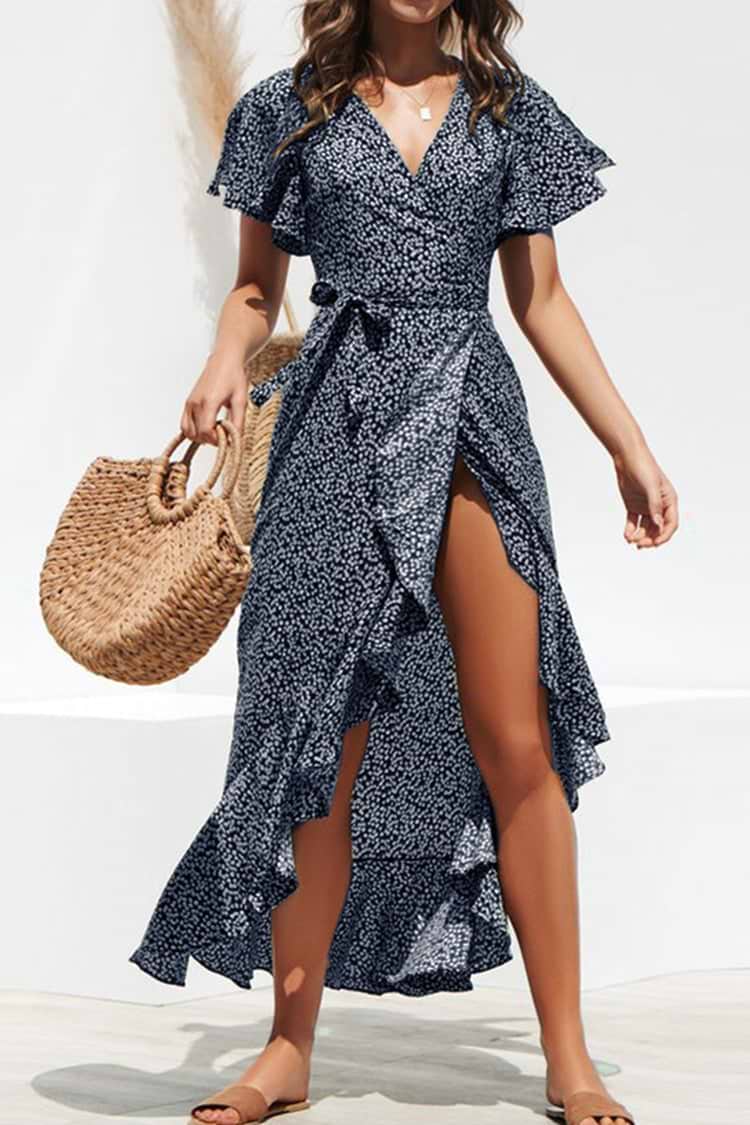 Claire Mid Length Ruffle Polka Dot A-Shape Dress