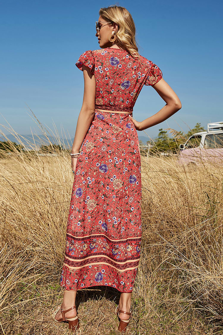 Arlette V-neck Short Sleeve Tie Waist Wrap Dress