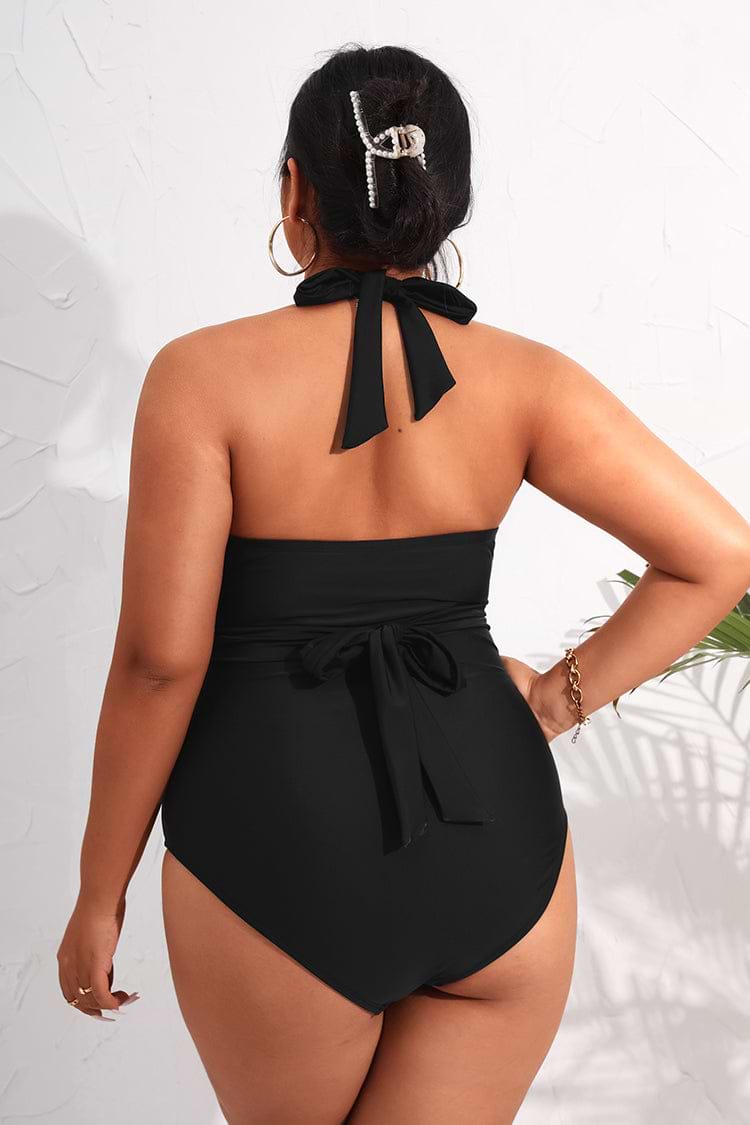 Plus Size Black Twist Front One Piece Swimsuit