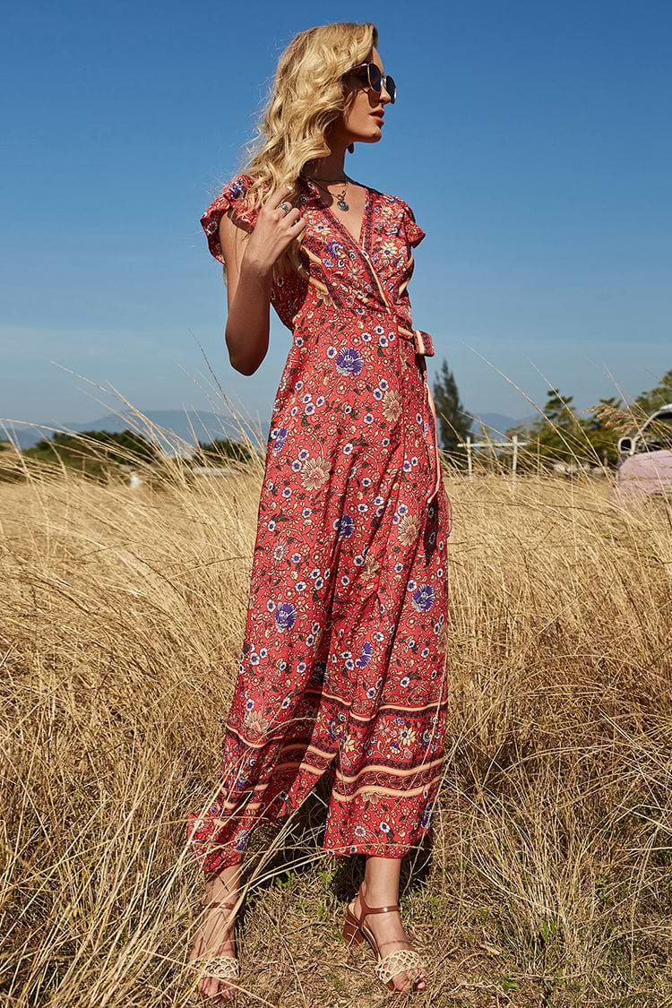 Arlette V-neck Short Sleeve Tie Waist Wrap Dress