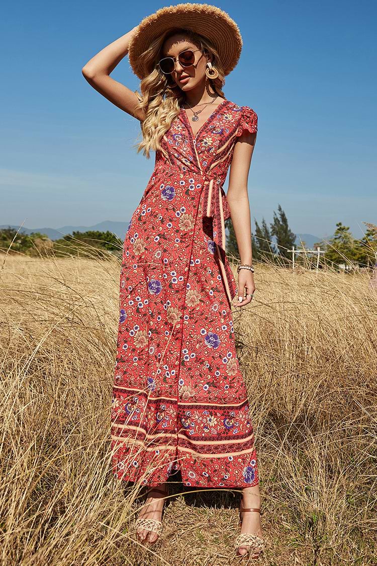Arlette V-neck Short Sleeve Tie Waist Wrap Dress